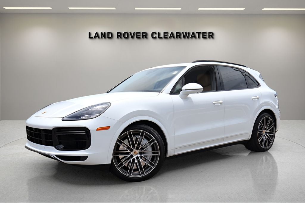 2023 Porsche Cayenne Turbo in Carrara White Metallic — front three-quarter view