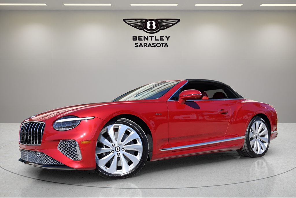 2026 Bentley Continental GTC Azure in Candy Red — front three-quarter view