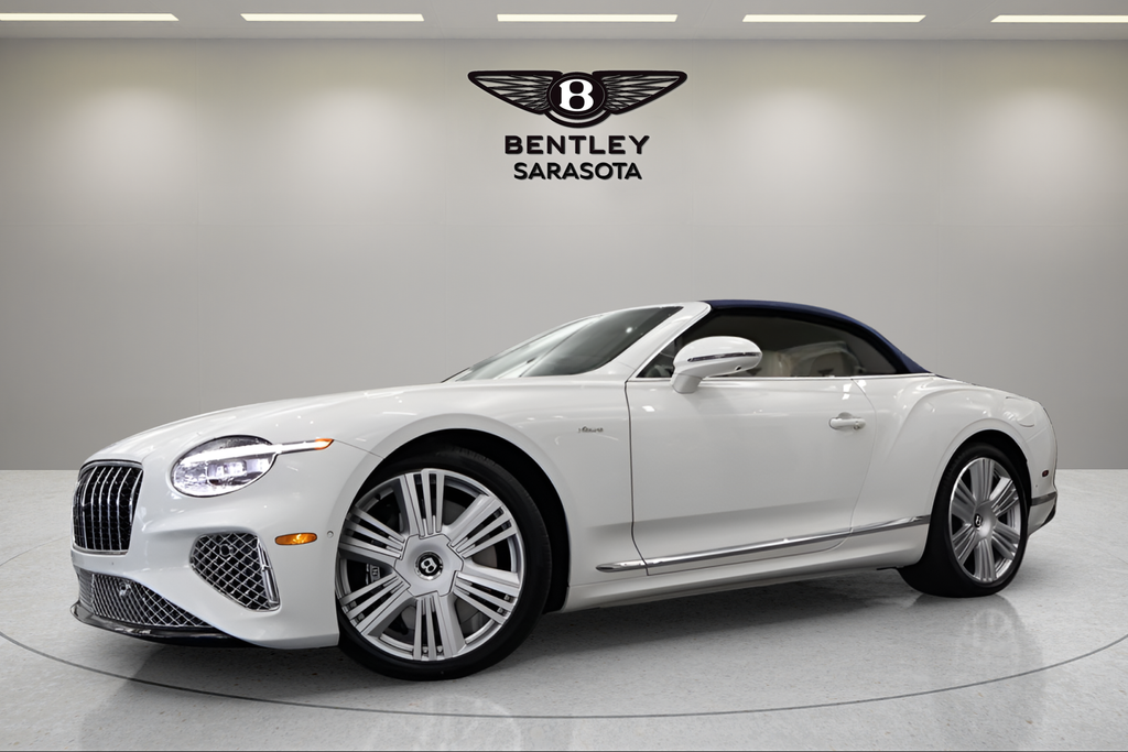 2026 Bentley Continental GTC Azure in Glacier White — front three-quarter view