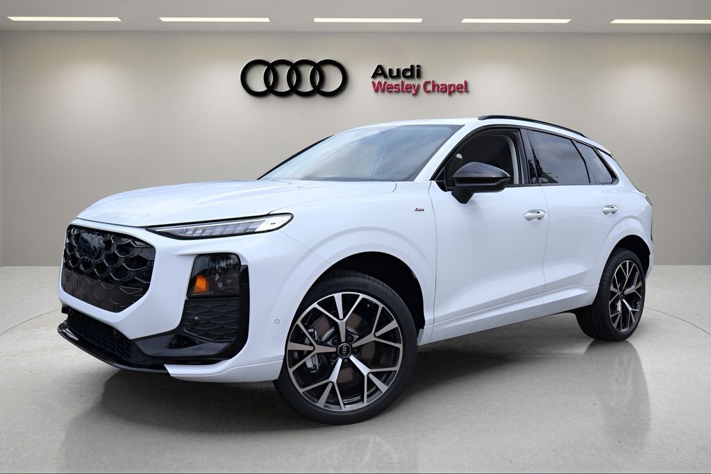 2026 Audi Q3 S line quattro in Glacier White Metallic — front three-quarter view