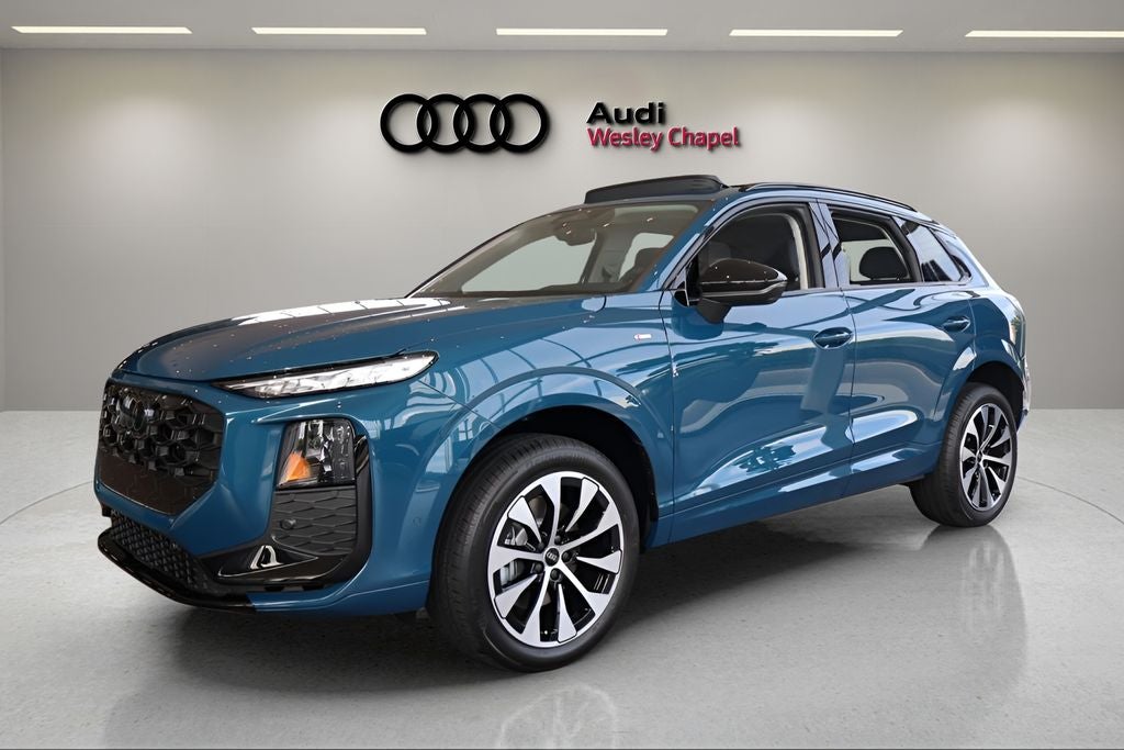 2026 Audi Q3 S line quattro in Malpelo Blue Metallic — front three-quarter view