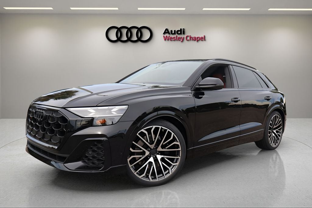 2026 Audi SQ8 4.0T Prestige quattro in Mythos Black Metallic — front three-quarter view