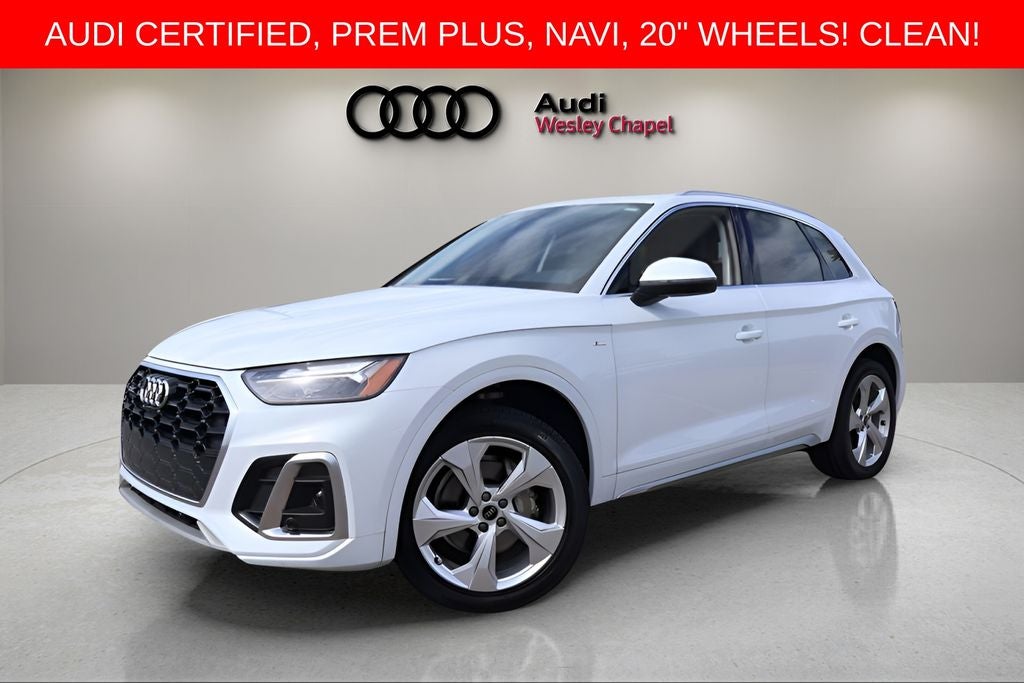 2023 Audi Q5 45 S line Premium Plus quattro in Glacier White Metallic — front three-quarter view