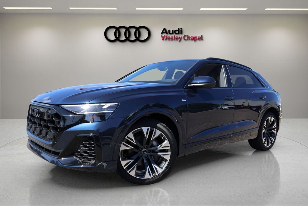 2026 Audi Q8 quattro in Waitomo Blue Metallic — front three-quarter view