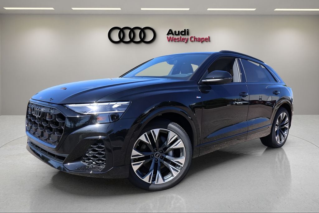 2026 Audi Q8 quattro in Mythos Black Metallic — front three-quarter view