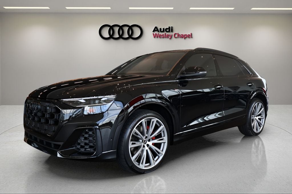 2026 Audi Q8 quattro in Mythos Black Metallic — front three-quarter view