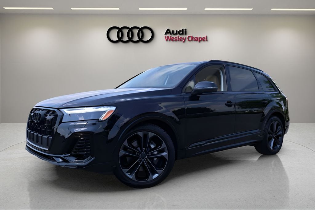 2026 Audi Q7 55 Premium Plus quattro in Mythos Black Metallic — front three-quarter view