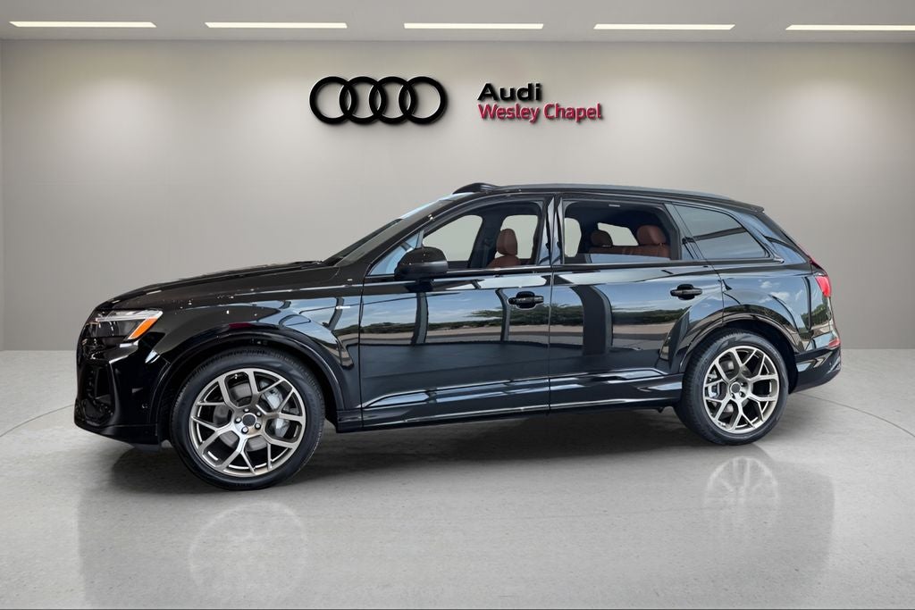 2026 Audi Q7 55 Premium S Line quattro in Mythos Black Metallic — front three-quarter view