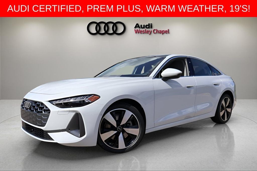 2025 Audi A5 quattro in Glacier White Metallic — front three-quarter view