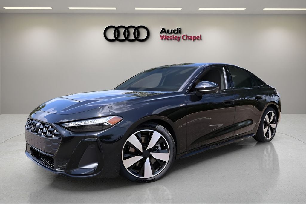 2026 Audi A5 quattro in Mythos Black Metallic — front three-quarter view