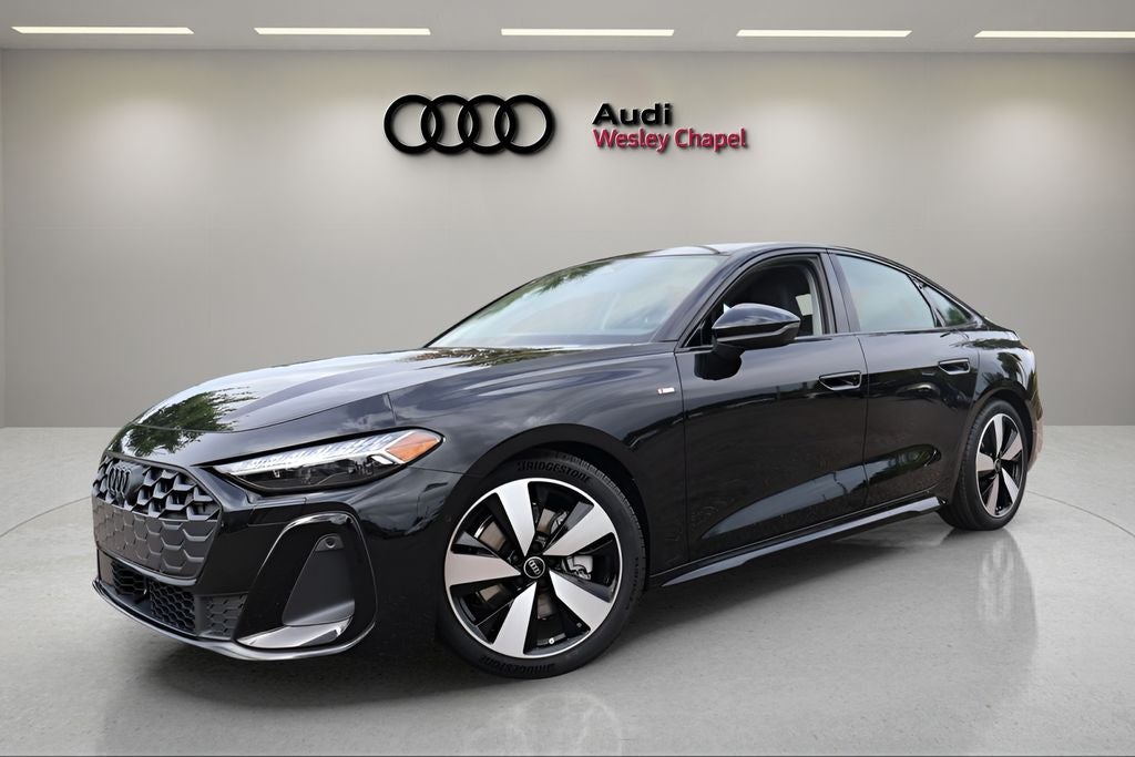 2026 Audi A5 quattro in Mythos Black Metallic — front three-quarter view