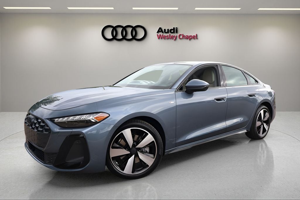 2026 Audi A5 quattro in Horizon Blue Metallic — front three-quarter view