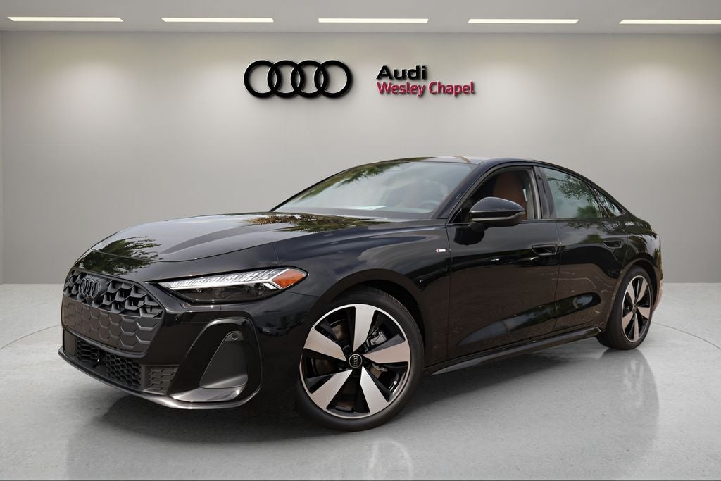 2026 Audi A5 quattro in Mythos Black Metallic — front three-quarter view