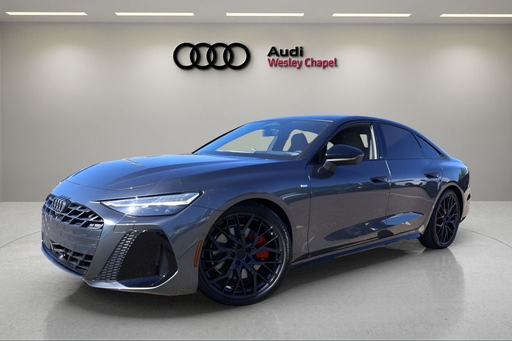 2026 Audi A6 Prestige quattro in Daytona Gray Pearl Effect — front three-quarter view