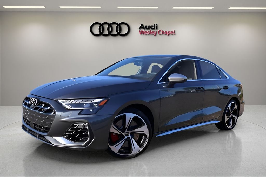 2026 Audi S3 2.0T quattro in Daytona Gray Pearl Effect — front three-quarter view