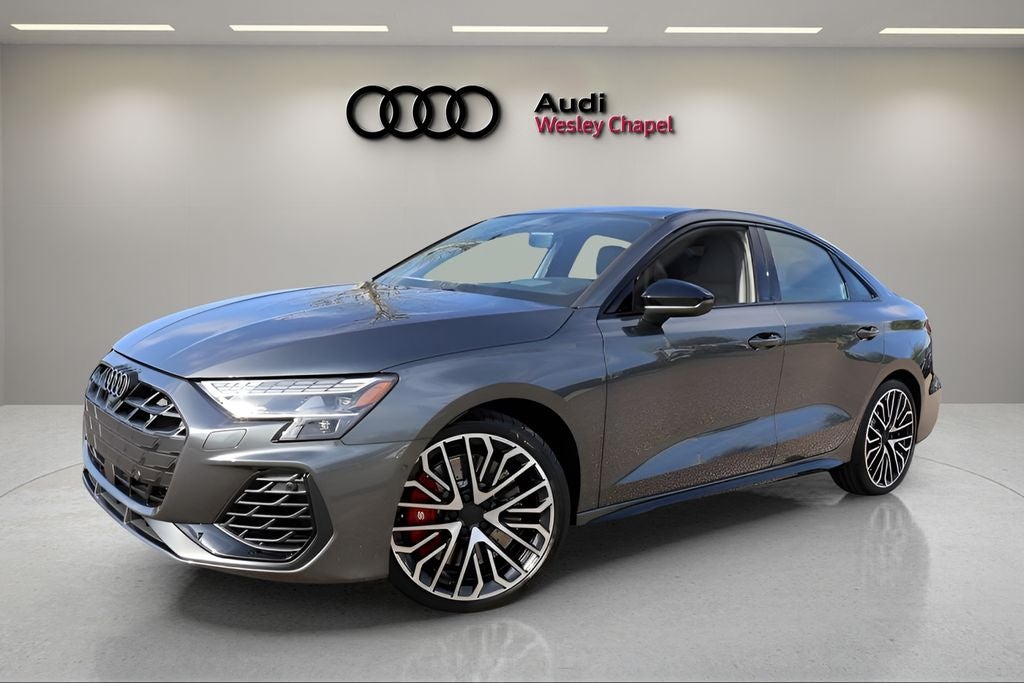 2026 Audi S3 2.0T quattro in Daytona Gray Pearl Effect — front three-quarter view