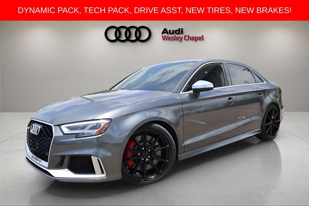2019 Audi RS 3 2.5T quattro in Daytona Gray Pearl — front three-quarter view