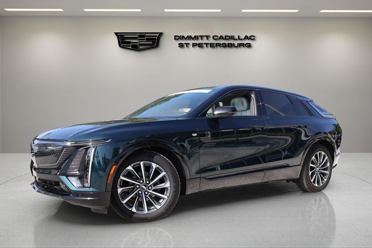 2024 Cadillac LYRIQ Sport in Emerald Lake Metallic — front three-quarter view