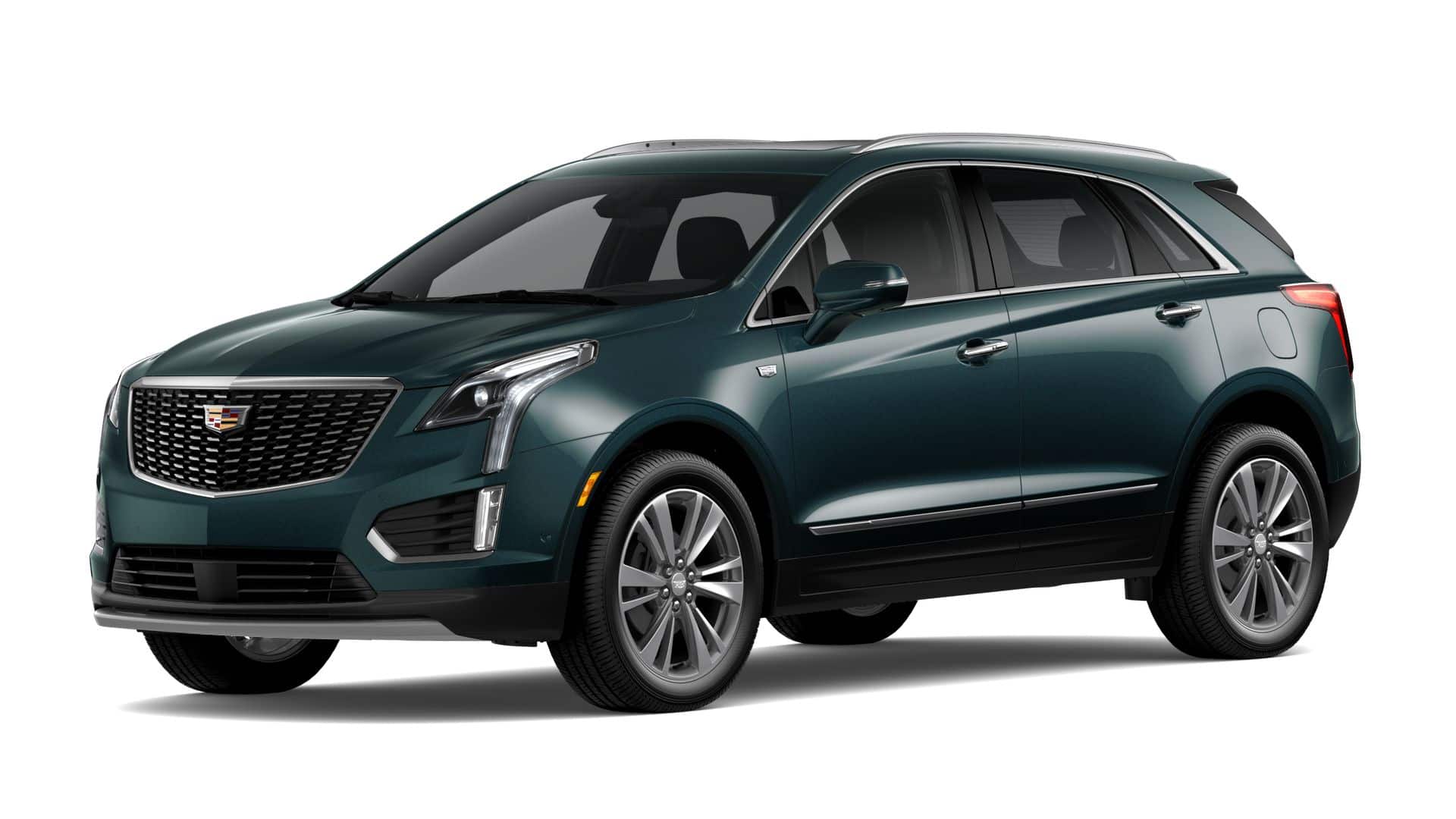 2026 Cadillac XT5 Premium Luxury in Emerald Lake Metallic — front three-quarter view