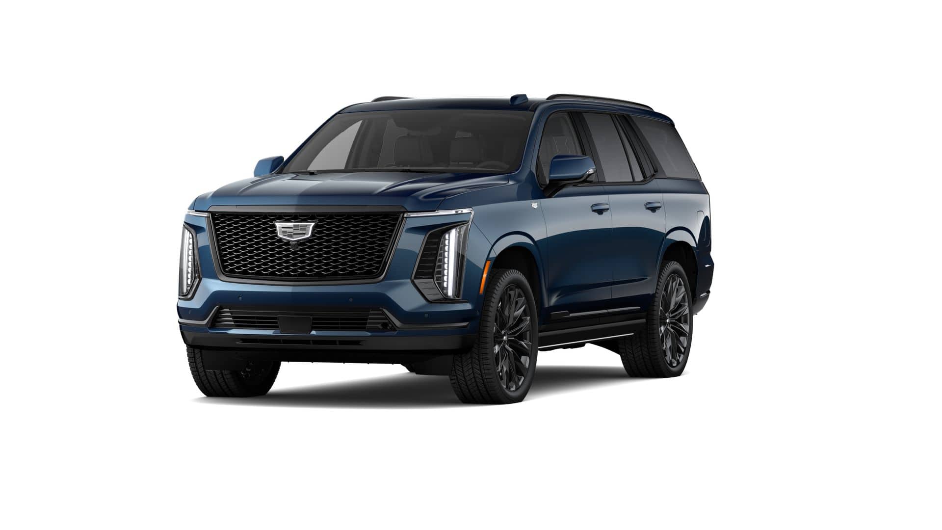 2026 Cadillac Escalade Platinum Sport in Deep Sea Metallic — front three-quarter view
