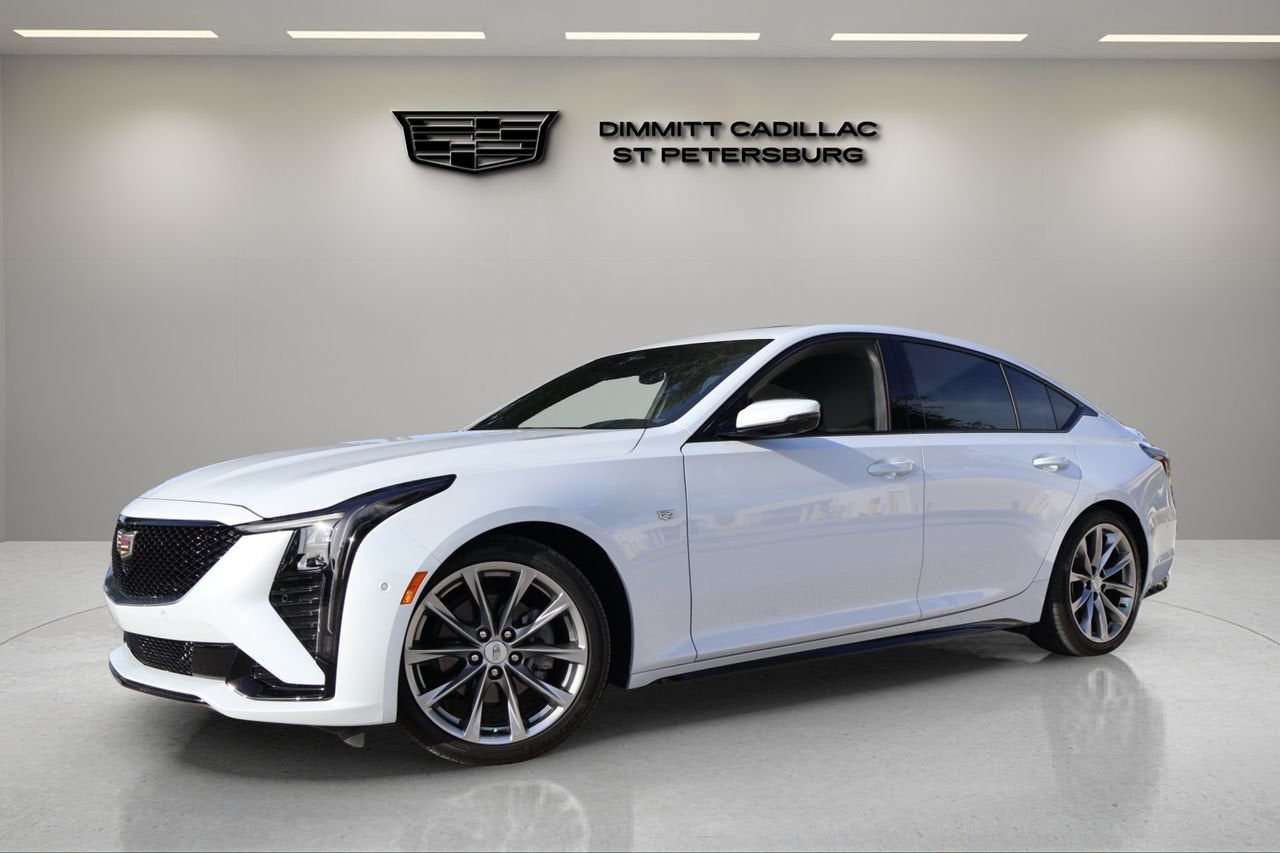 2026 Cadillac CT5 Sport in Vibrant White Tricoat — front three-quarter view