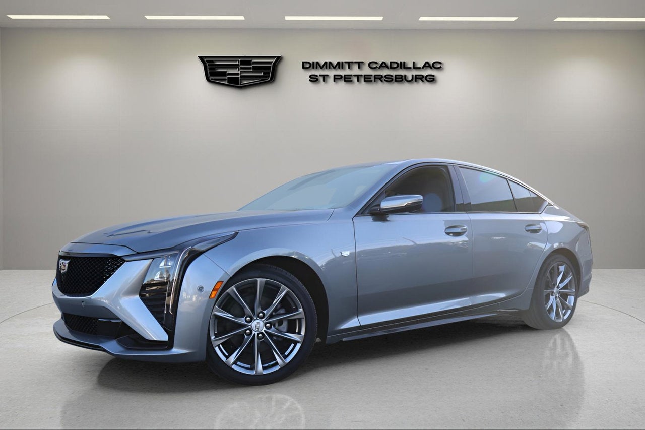 2025 Cadillac CT5 Sport in Argent Silver Metallic — front three-quarter view