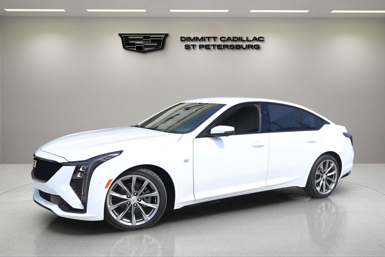 2026 Cadillac CT5 Sport in Summit White — front three-quarter view