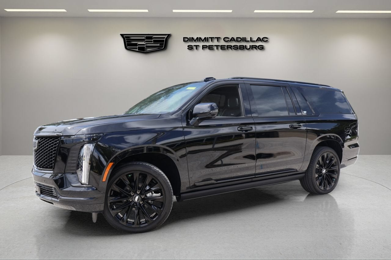 2026 Cadillac Escalade ESV Platinum Sport in Black Raven — front three-quarter view
