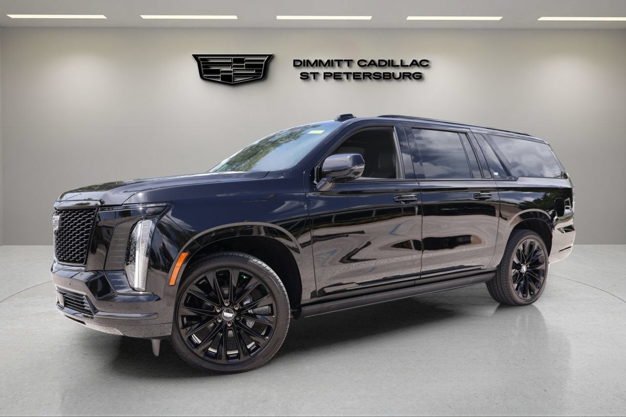 2026 Cadillac Escalade ESV Platinum Sport in Black Raven — front three-quarter view