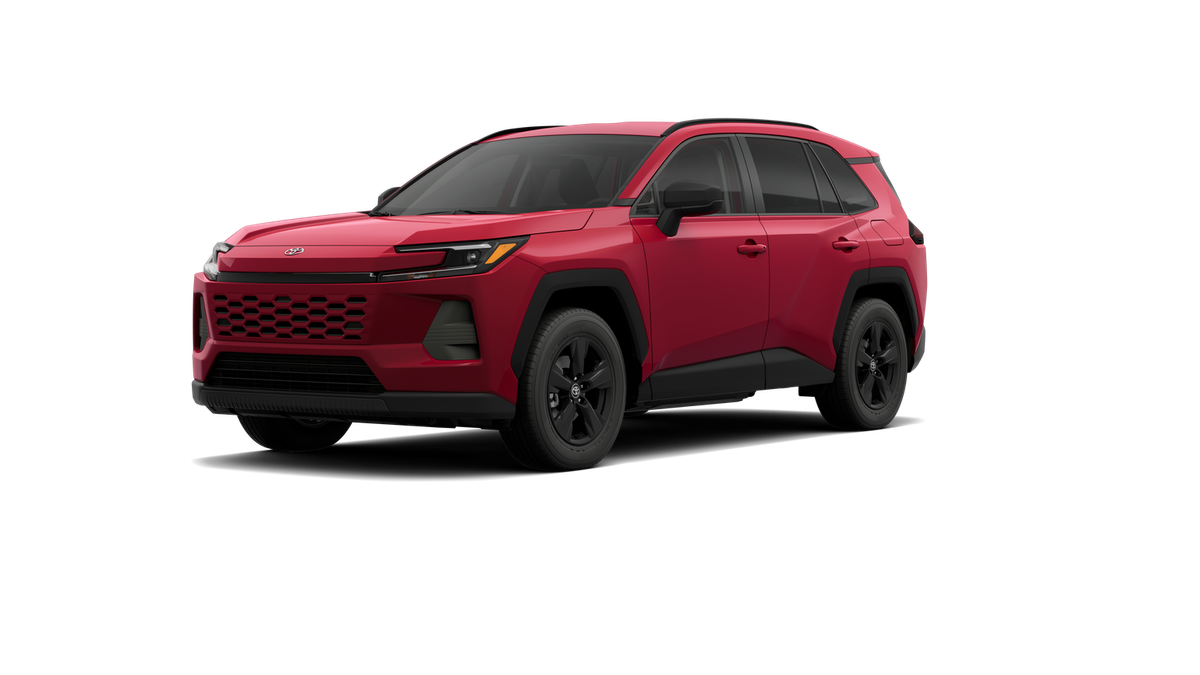 2026 Toyota RAV4 LE in Ruby Flare Pearl — front three-quarter view