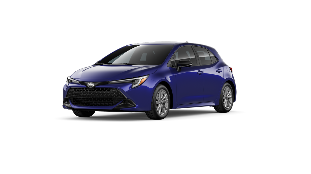 2026 Toyota Corolla Hatchback SE in Blue Crush Metallic — front three-quarter view